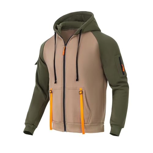Tactical Hoodies for Men 2025 Fashion Casual Color Block Full Zip Up Cargo Hooded Sweatshirts with Multi Pockets3