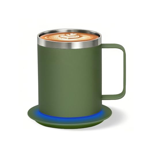 Zhenglu Self Heating Coffee Mug USB Heating Mug with Sliding Lid 131F Coffee Warmer for Desk Home & Office (Green-12oz)