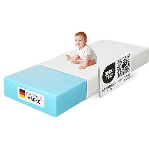Arensberger Kindermatratze Babymatratze Nora | 60x120cm Höhe 12cm | Bezug waschbar & abnehmbar | punktelastischer Gelschaum | Jugend-matratze, allergiker freundlich Premium Bezug | Öko-Tex zertifizert