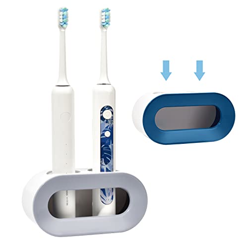 2 Stück elektrischer Zahnbürstenhalter, Universal Elektrische Zahnbürstenhalter , Zahnbürstenhalter für die Wandmontage,Zahnbürstenhalter ohne Bohren (Blau + Grau) Cover