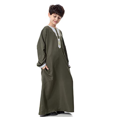 Kid Boys Eid Outfits Embroidery Long Sleeve Arabic Kaftan Robe Muslim Islam Thobe Toddler Boy Scarf Prayer Clothes3