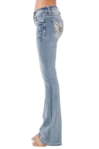 Miss Me Women's Erica Wing Embellished Faux Flap Pockets Mid-Rise Bootcut Jeans3