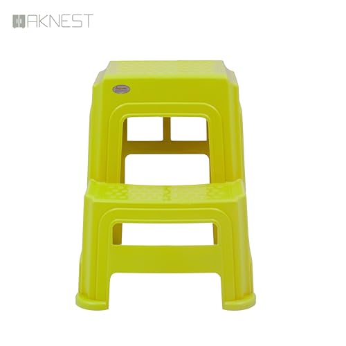 Image of Oaknest Supreme Multipurpose Plastic 2-Step Stool for Kids & Adults - Anti-Slip Lightweight Stepping Stool for Kitchen, Bathroom & Home - Yellow, 2 Piece