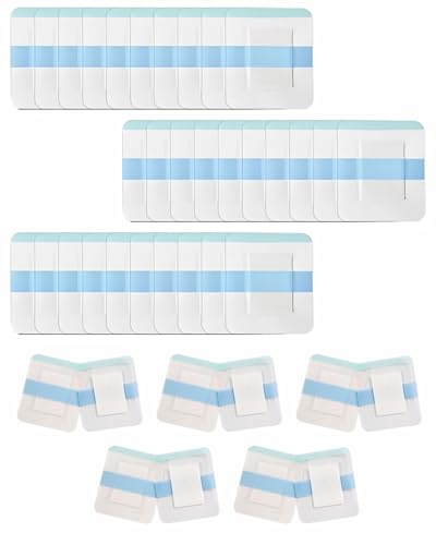 GRETY 40 tiritas de ducha resistentes al agua (6 x 7 cm), vendaje transparente resistente al agua, fuerte sujeción, tiritas de ducha con cojín de algodón absorbente para deportes, natación y