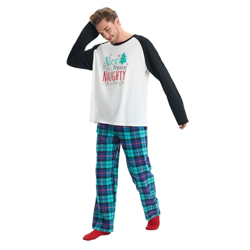 Giggling Getup Green Plaid Adult Mens Christmas Pajamas, Set with Plaid Pants and Top, for Holiday Party - M4