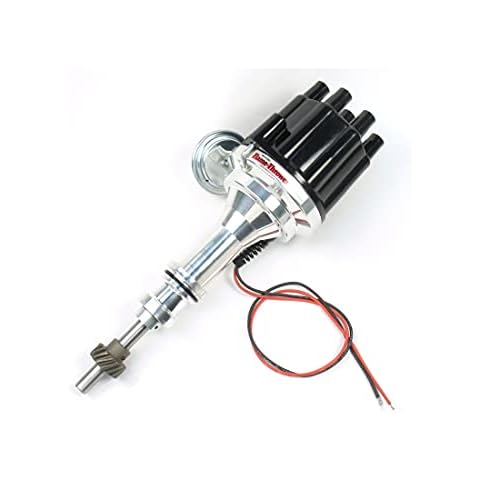 PerTronix D130700 Flame-Thrower Plug and Play Vacuum Advance Black Cap Billet Electronic Distributor with Ignitor II Technology for Ford Small Block, Black and Silver Cover