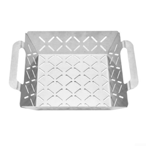 Yuanpgky Bandeja de horno de acero inoxidable para barbacoa – Bandeja multiusos para barbacoa con agujeros de drenaje para cocinar, se adapta al horno y la parrilla, 26,5 x 21,6 x 6 cm (S)