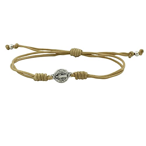 Adjustable Saint Benedict Medal Bracelet | Durable Tan Cord | Patron Saint of Students | Great Catholic Gift for First Communion, Confirmation, and Graduation