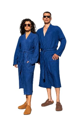 Image of Muslin Unisex Bathrobe Women & Men, 100% Cotton Kimono Lightweight Robe | Long Robes Soft, Absorbent, Spa robes