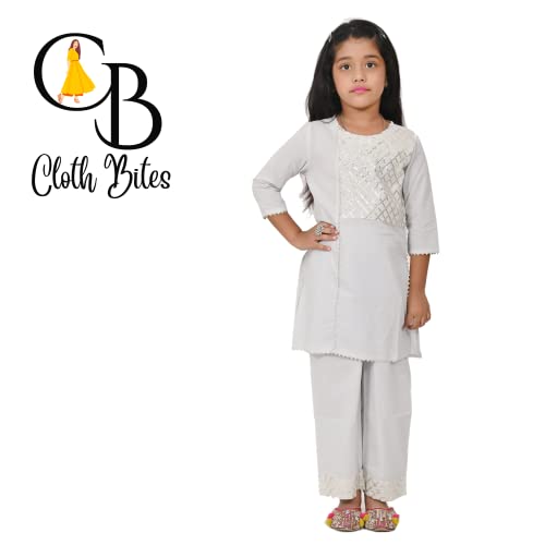 Image of Rayon Kurta Pant Set for Girl Child, Gota Work Kurti with 3 /4 Selvess, Round Neck Traditonal Dress,Ethnic Wear Kurti for Kids