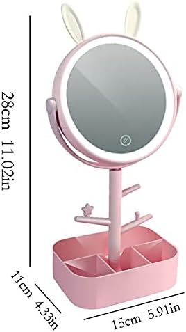 Cosmetic Boxes Desktop Cosmetic Storage Box with Makeup Mirror Dressing Table Desktop Finishing Storage Box Necklace Storage Rack Cosmetic Display Cases (Pink)