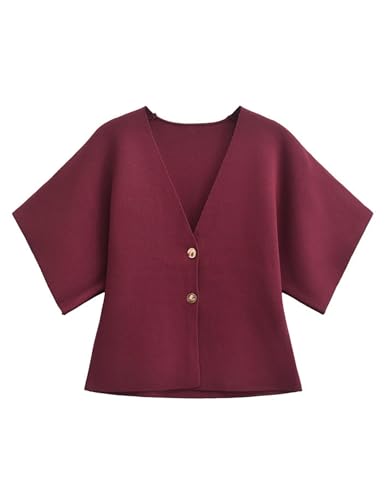 Image of Wanzetaly Womens Oversized Cardigans Short Sleeve Lightweight Button V Neck Casual Knit Sweater Outerwear