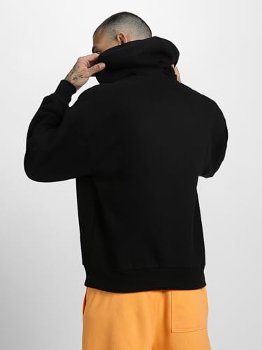 Image of Veirdo Polycotton Spun Oversized Fit Hooded Sweatshirt Full Sleeves Front Chest Graphic Printed Drop Shoulder Jumper Hoodie for Men (Colors: Blue, Black, Gray, Smoke Pine & Peach)