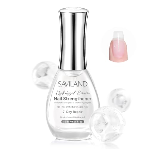 SAVILAND Nail Strengthener: 15ml Clear Nail Polish Strengthener for Weak & Damaged Nails with Castor Oil & VE 7-Day Repair Nail Hardener Extra Strong and Growth for Nail Growth Treatment