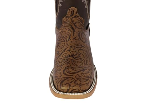 Texas Legacy Mens Honey Brown Cowboy Boots Hand Tooled Leather Square Toe4