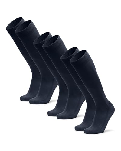 DANISH ENDURANCE Calcetines de Bambú Altos, Hasta la Rodilla, Clásicos, Suaves y Transpirables, 3 Pack Azul Oscuro 39-42