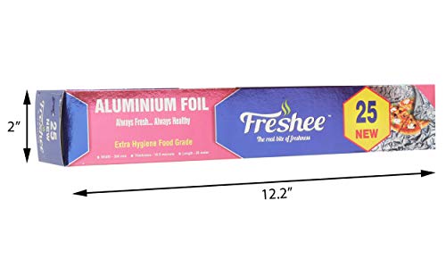 Image of Freshee 25m New Aluminium Silver Kitchen Foil Roll Paper Pack of 5 11 Micron Thick Food wrap Disposable Food Parcel Fresh Food