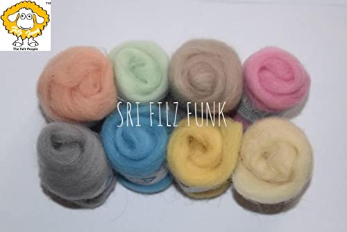 Image of 8-Color Pastel Wool Roving Yarn Set - Soft Fibre Roving for Needle Felting, Hand Spinning & DIY Crafts Medium Weight
