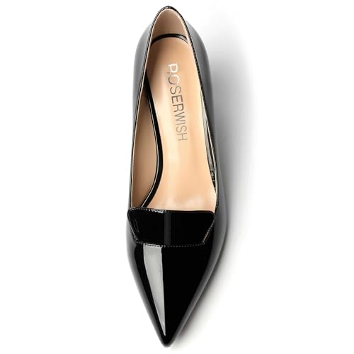 ROSERWISH Womens Slip On Pointed Toe Elegant Sexy Patent Party Chunky High Heel Pumps Dress Shoes 2.5 Inch3