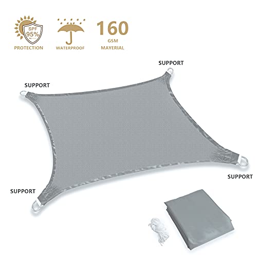 Mokani Sun Shade Sail, 3x3m Rectangle Sunscreen Awning Canopy, Waterproof Shade Sail, 95% UV Block with Free Rope, for Outdoors, Garden, Patio, Yard, Party(Grey)