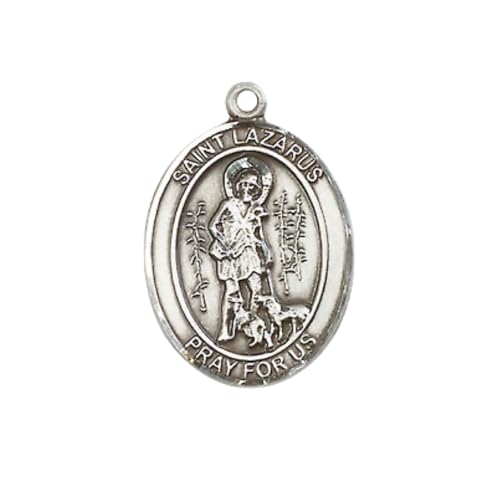 Medium Women's Sterling Silver Saint Lazarus Pendant Necklace with 18-Inch Chain and Gift Box Patron Saint of Leprosy, Religious Medal – Made in USA2