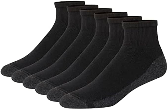 Hanes mens Hanes Men's Socks, 6-pair Pack Max Cushion Ankle, Black/Grey Foot Bottom, 6 12 US