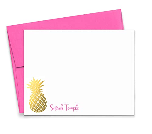Pineapple Personalized Stationery Set, Printed Faux gold foil pineapple, Preppy Stationery Set, Your Choice of Colors and Quantity