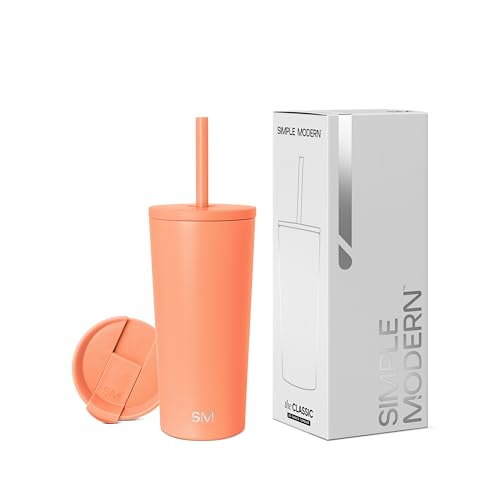 Image of Simple Modern Insulated Tumbler with Lid and Straw | Iced Coffee Cup Reusable Stainless Steel Water Bottle Travel Mug | Gifts for Women Men Her Him | Classic Collection | 20oz | Clementine
