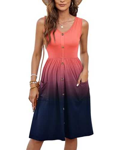 Image of MOLERANI Women Summer Dresses Sleeveless Casual Loose Swing Button Down Midi Dress with Pockets