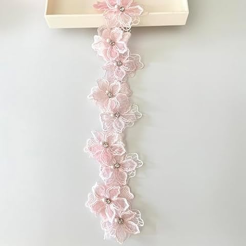 2 Yards 3D Flower Lace Trim with Pearls Cover