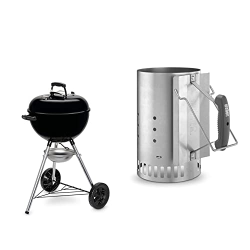 Weber 13101004 Holzkohlegrill Original Kettle E-4710, 47 cm, schwarz & 7416 Anzündkamin Rapidfire, Grillen mit Kohle, Anzünden, 19 x 19 x 30.5 cm