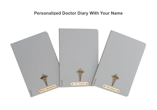 Image of AICA Personalized Name & Charm Doctor Leather Notebook Diary - A5 Size, 180 Ruled Pages (Grey) | Customized Gift for Doctors Retirement Farewell Appraisal Birthday For Men Women Girls Boys