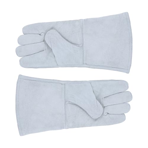Ciieeo Guantes de Piel de Vaca Auténtica Resistentes al Calor, Largos, para Trabajo en Exteriores y Clima Frío, Guantes de Soldadura y Protección Térmica, Unisex, para Camping