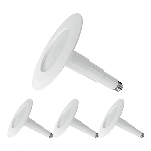 Image of Jolux 4-Pack 5 /6 inch LED Can Lights Retrofit Recessed Lighting,12W=60W,5000K Daylight,800 Lumens,Dimmable Adjustable Retrofit Downlight,ETL,Damp Rated,Simple Installation Can Lights,Bevel Trim