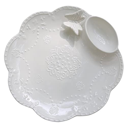 Plato de cerámica para dumplings con diseño mariposa 9.8 pulg miniatura 1