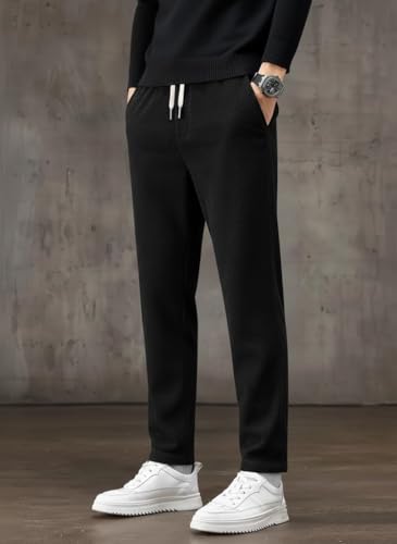 Image of SMOWKLY Men's Ribbed Casual Trousers | Cotton Blend Drawstring Elastic Waist Pants for Men | Comfortable Breathable Lounge Pants | Relaxed Fit Stylish Summer Bottom Wear for Men