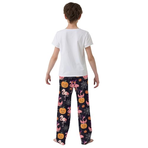 Halloween Flamingo Pumpkin Boys Long Pants Soft Trousers Elastic Waist Kids Lounge Bottoms with Pockets S-XL3