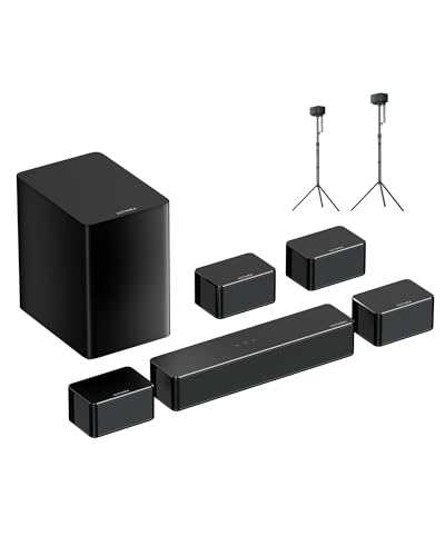 Image of ULTIMEA 460W Sound Bar for TV, 5.1ch Sound Bar with 4 Surround Speakers, Bundle with 2-Pack Speaker Stands, Compatible with Aura/Poseidon/Skywave Series