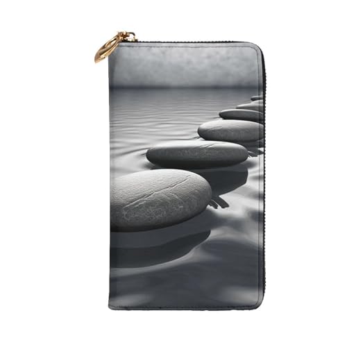 Women's Wallet Clutch Large Capacity Long Wallet Grey Zen Stones Picture Leather Ladies Card Phone Holder Travel Purse2