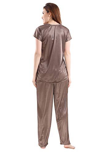 Image of Romaisa Women's Light Brown Satin Night Suit Set for Women - Stylish Pajama Set Sleepwear Lounge Wear Comfortable Nightwear