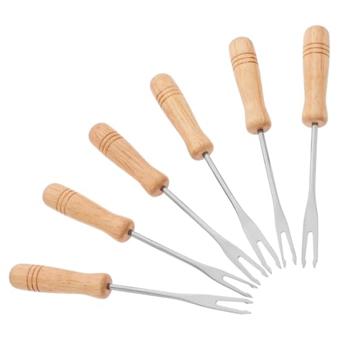 PEPLAYTAL 6 Piezas Tenedores Fondue con Mango de Madera Precisos para Chocolate y Queso Compactos y Portátiles para Barbacoas y