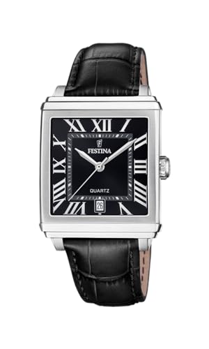 Festina Montre Homme Analogique avec Bracelet en Cuir Noir - Mouvement Quartz - Calendrier - Verre Minéral Haute Résistance - Étanche 5 ATM - Élégante...
