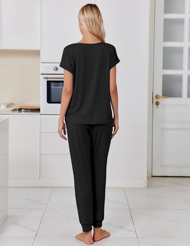 Image of Ekouaer Pajamas for Women Set Short Sleeve Lounge Set Jogger Pants Pjs Soft Sleepwear with Pockets S-XXL