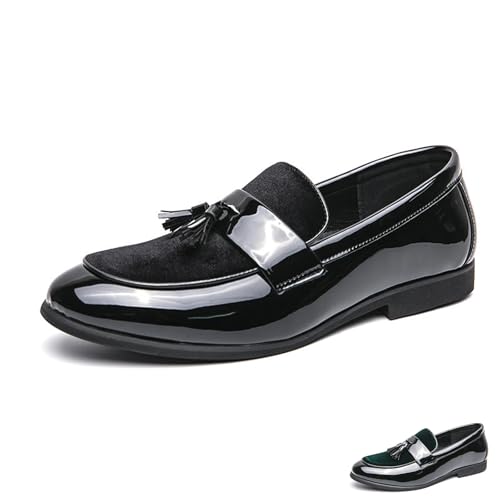 Men's Suede Leather Pointed Toe Low Heel Tassel Penny Loafers