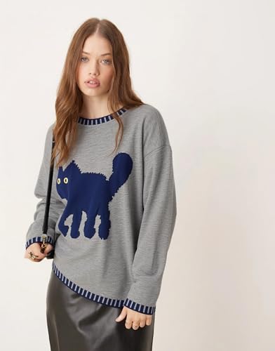 Image of Sweaters for Women Crewneck Long Sleeve Contrast Pullover Graphic Chic Stitch Style Sweater Pullover Jumper Tops