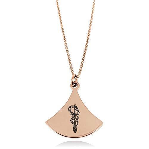 Rose Gold Plated Stainless Steel Exalted Dragon Blade Pendulum Curved Triangle Charm Pendant Necklace