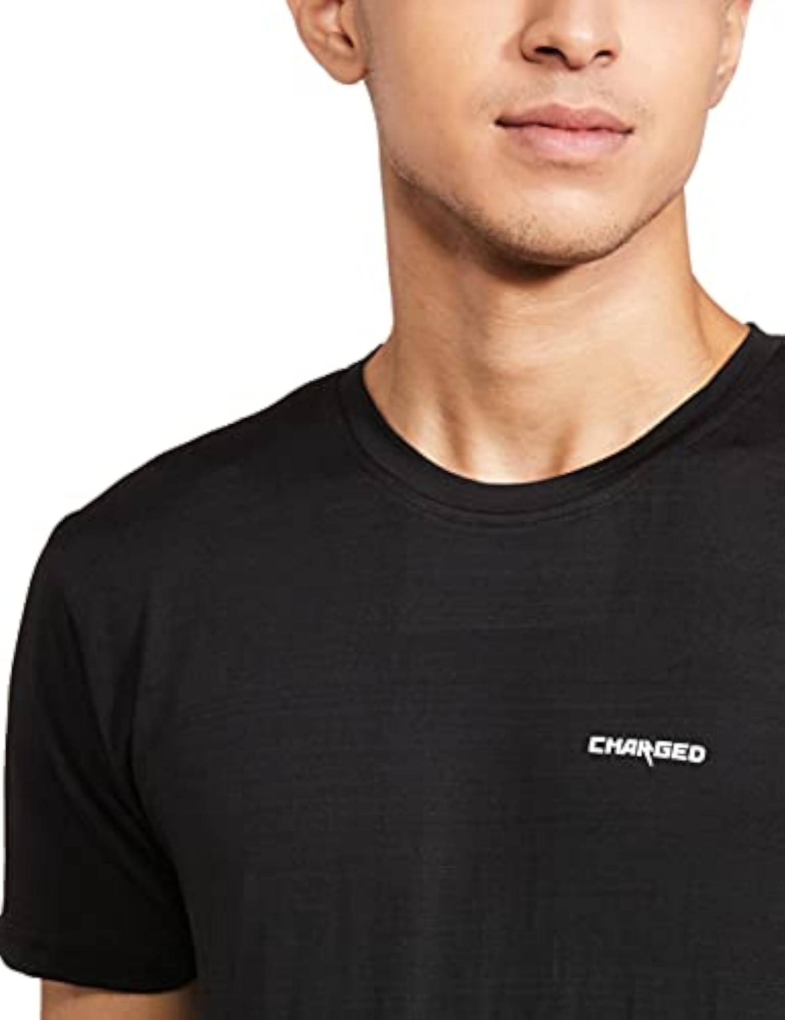 Chameleon Spandex Knit Round Neck Sports T-Shirt, Black Size M