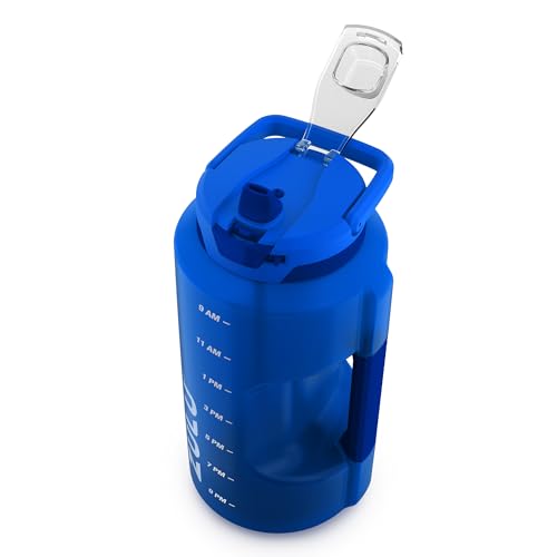 Zulu Goals Gallon 128oz Large Water Bottle Jug with Time Marker & Handle for All Day Hydration | Silicone Soft Straw with Locking Leak-Proof Lid | For Gym, Camping, Workout, and Outdoors | Royal Blue