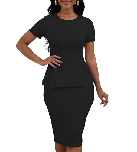 Women's Summer Short Sleeve Dress - Elegant Office Church Business Wear to Work Bodycon Pencil Sheath Dresses