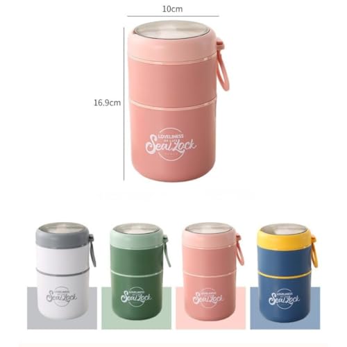 Image of 780ml Stainless Steel Lunch Pot with Cutlery Storage Double Layer Insulated Lunch Container Leakproof Portable with Lid for Office School Travel - Green